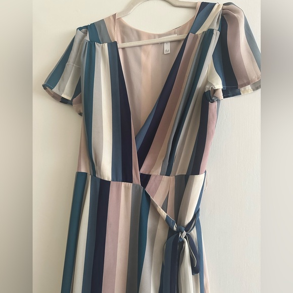 Blue striped wrap dress - Picture 3 of 5